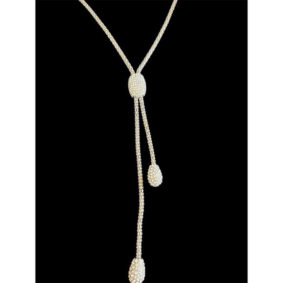 Chico's Rhinestone Lariat Necklace, Clear Pave Crystal Rhinestones-Adjustable - Picture 1 of 5